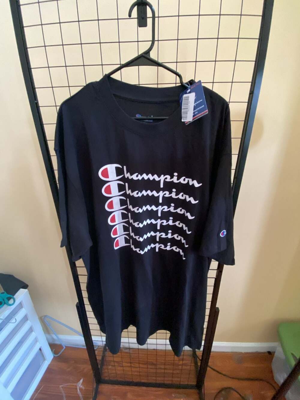 Champion Multi-Logo Graphic T-Shirt Size 4XL Black Cotton